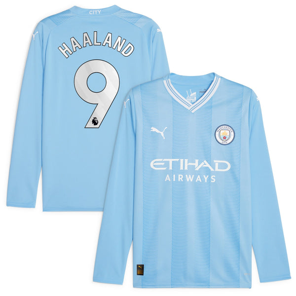 Erling Haaland Manchester City Puma 2023/24 Home Player Long Sleeve Jersey - Sky Blue