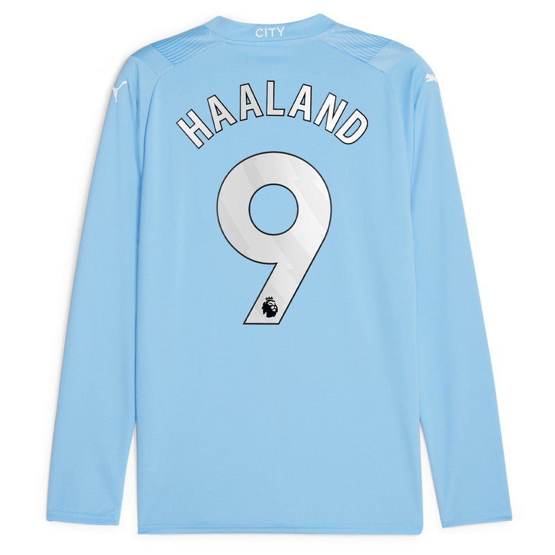 Erling Haaland Manchester City Puma 2023/24 Home Player Long Sleeve Jersey - Sky Blue