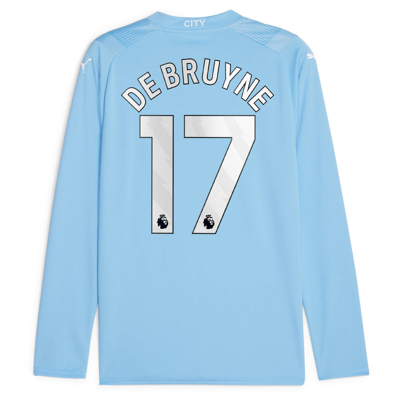 Kevin De Bruyne Manchester City Puma 2023/24 Home Player Long Sleeve Jersey - Sky Blue