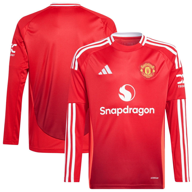 Manchester United adidas Home Shirt 2024-25 - Kids - Long Sleeve